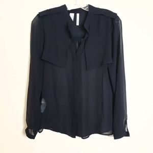 Mango Suit Sheer Long Sleeve Black Blous